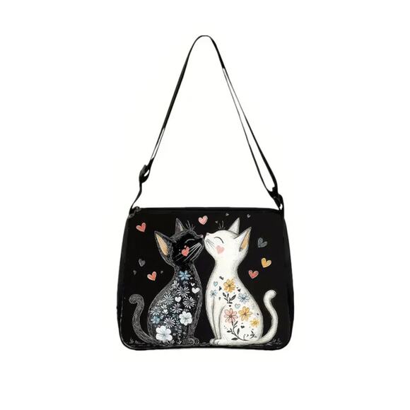 Cat Crossbody Bag - Adorable Feline Design Black Polyester - Picture 8 of 8